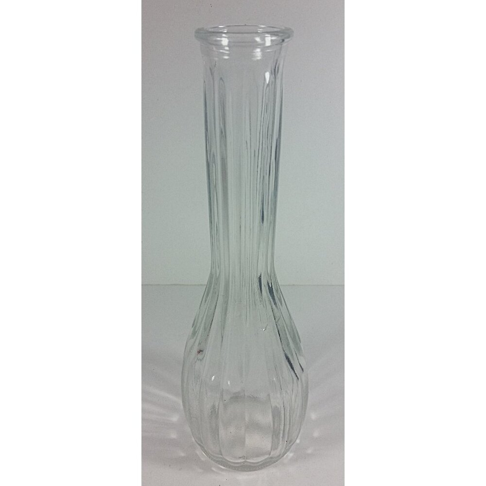 Hoosier Bud Vase 9in Clear Vintage Flower Ribbed Glass 4034 14